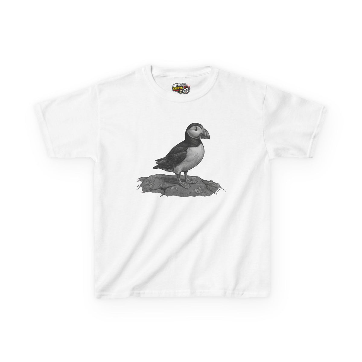"Pencil Sketch Art Puffin" Kids Tee