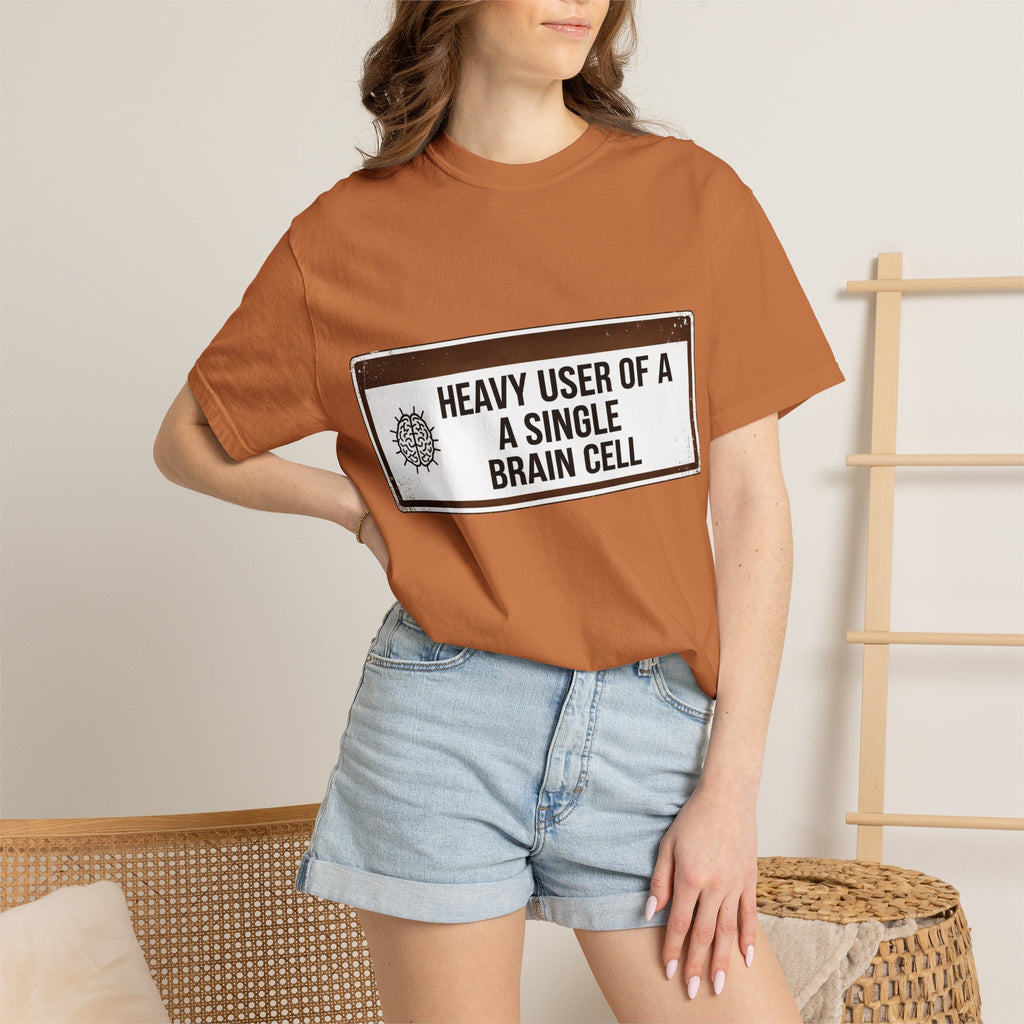 “Heavy User of a Single Brain Cell” Unisex Garment-Dyed T-shirt