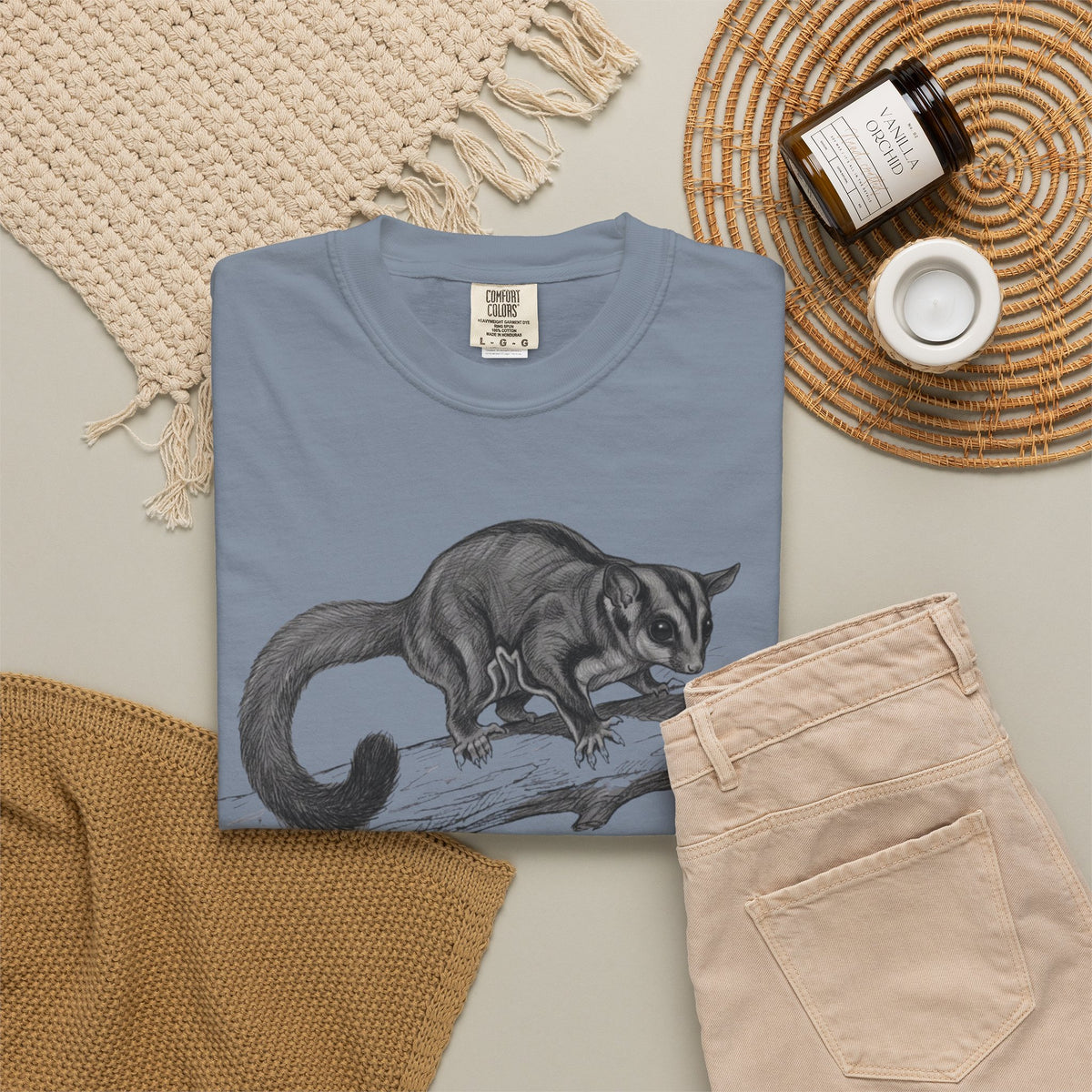 "Pencil Sketch Art Sugar Glider" Unisex Garment-Dyed Tee