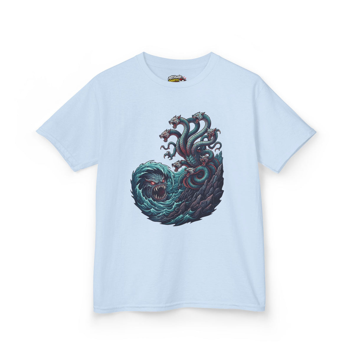 Color: Light Blue | Charybdis and Scylla (Greek Mythology) Kids Tee