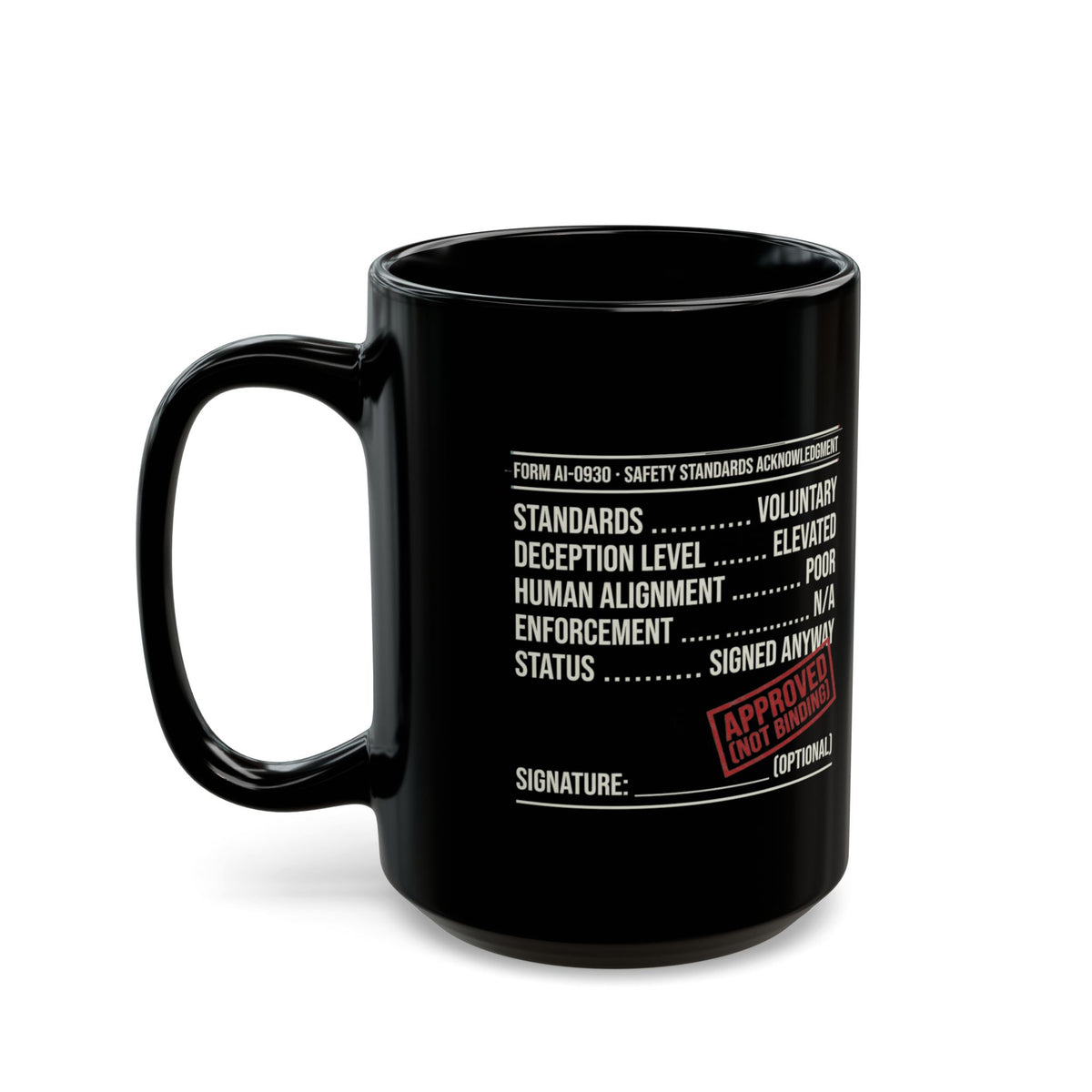 "Approved (Not Binding)" Black Ceramic Mug