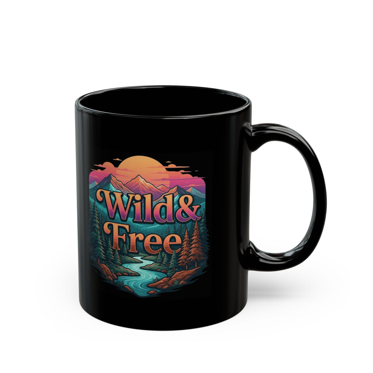"Wild & Free" Black Ceramic Mug