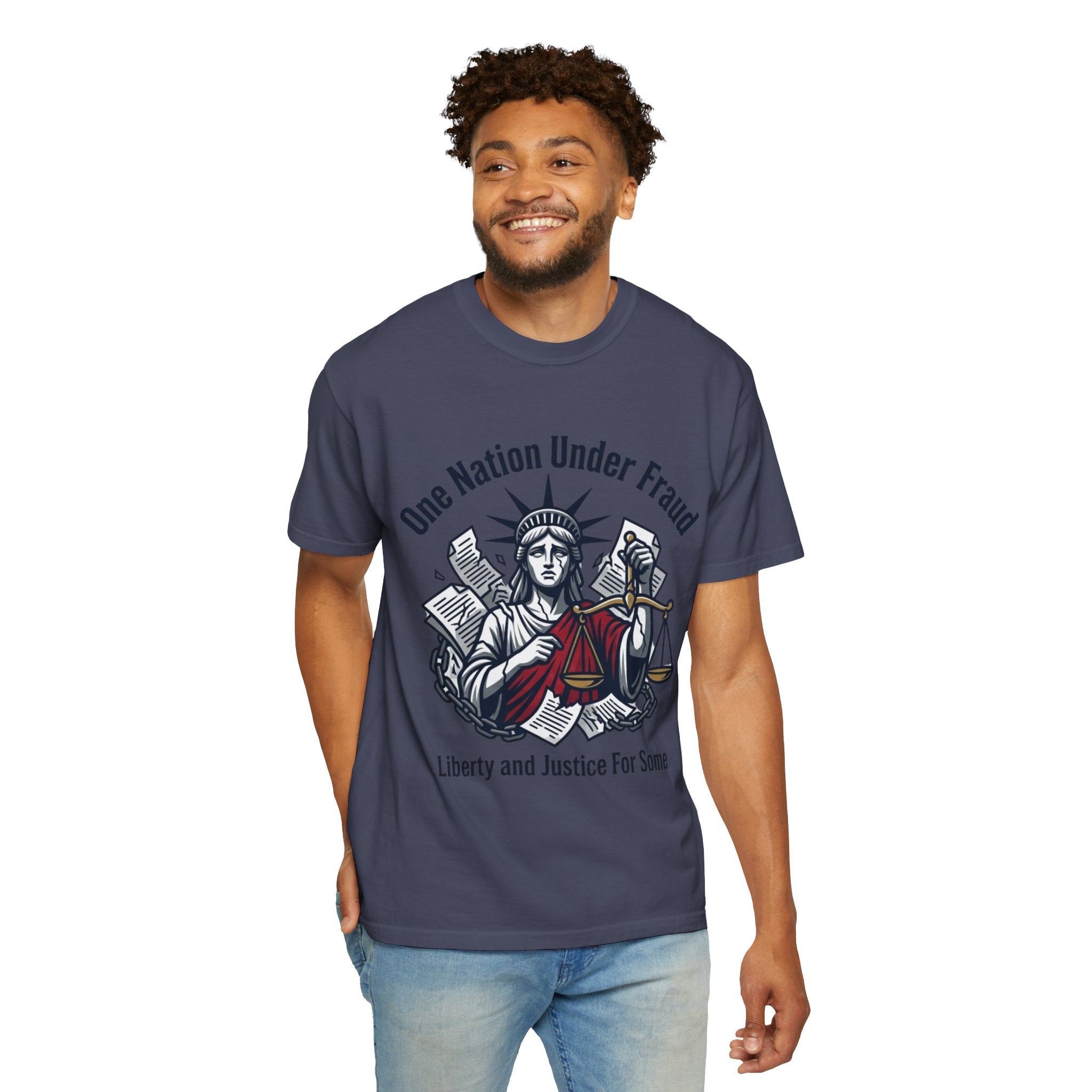 "One Nation Under Fraud" Unisex Garment-Dyed T-shirt