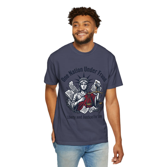 "One Nation Under Fraud" Unisex Garment-Dyed T-shirt
