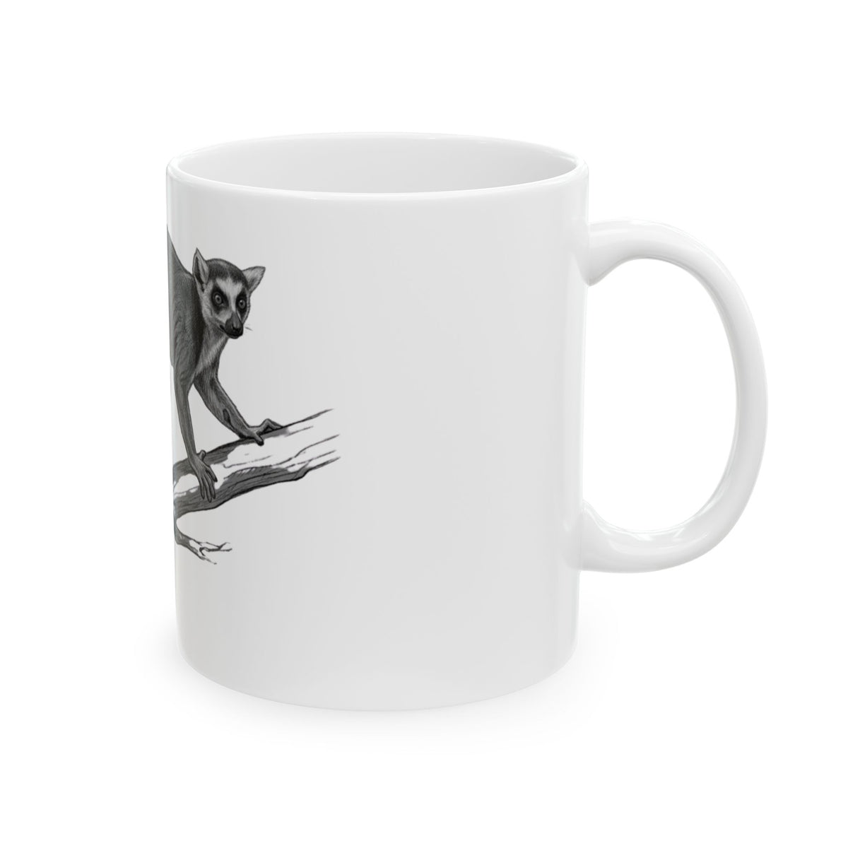 "Pencil Sketch Art Lemur" White Ceramic Mug