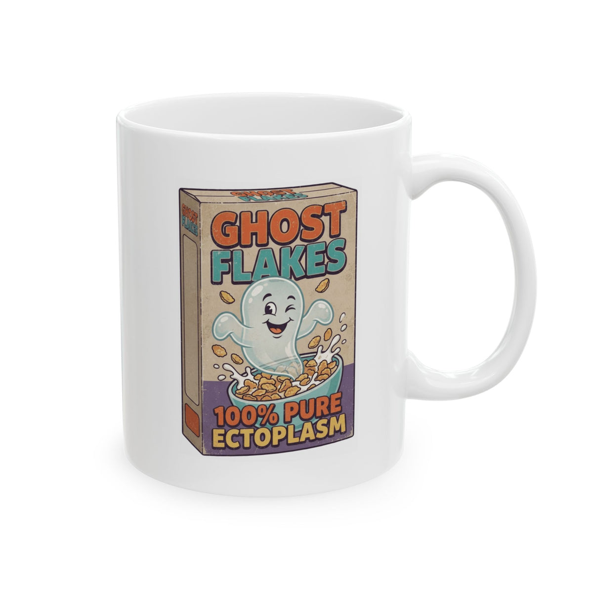 "Ghost Flakes" White Ceramic Mug