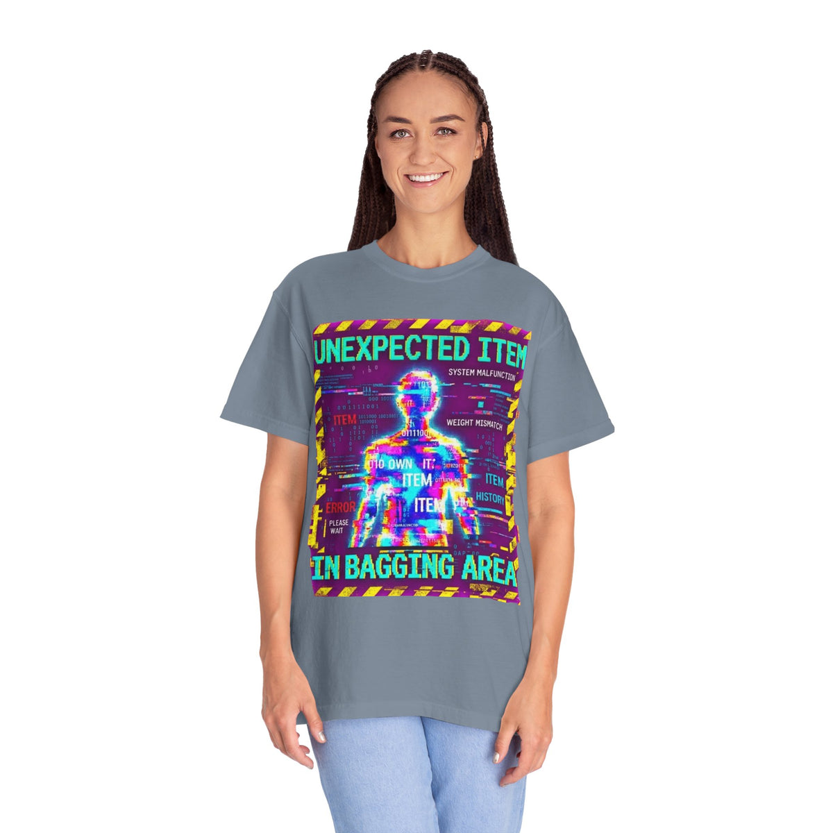 Color: Blue Jean | Unexpected Item In Bagging Area Unisex Garment-Dyed Tee