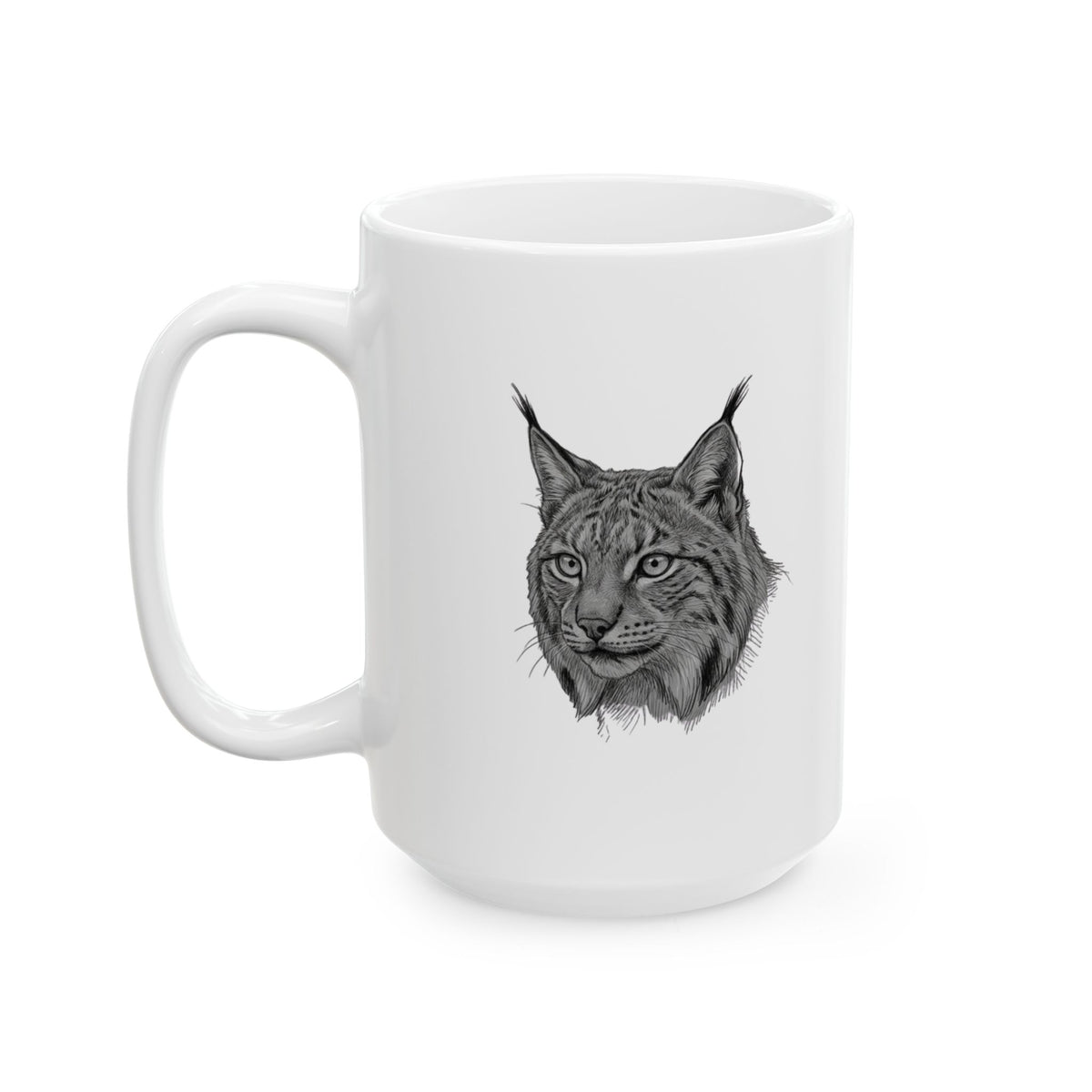 "Pencil Sketch Art Lynx" White Ceramic Mug — Graphic