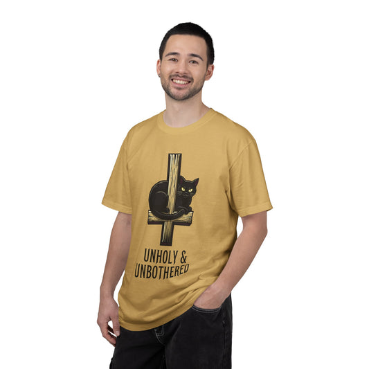 Color: Mustard | Unholy and Unbothered Unisex Garment-Dyed Tee