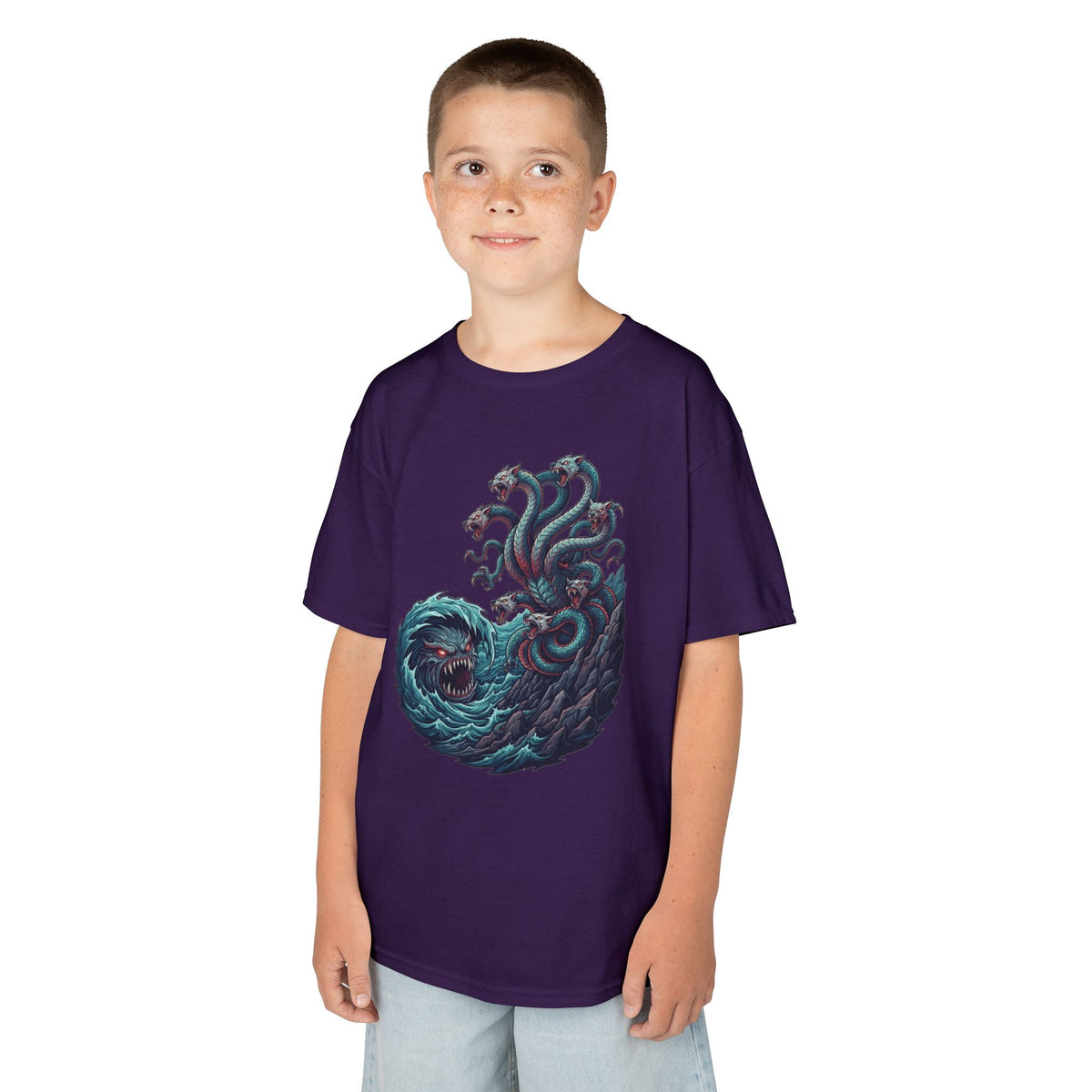 Color: Purple | Charybdis and Scylla (Greek Mythology) Kids Tee