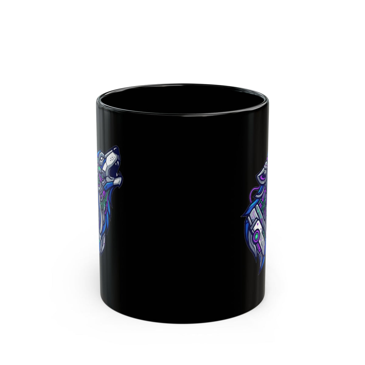 "Cyber Wolf" Black Ceramic Mug