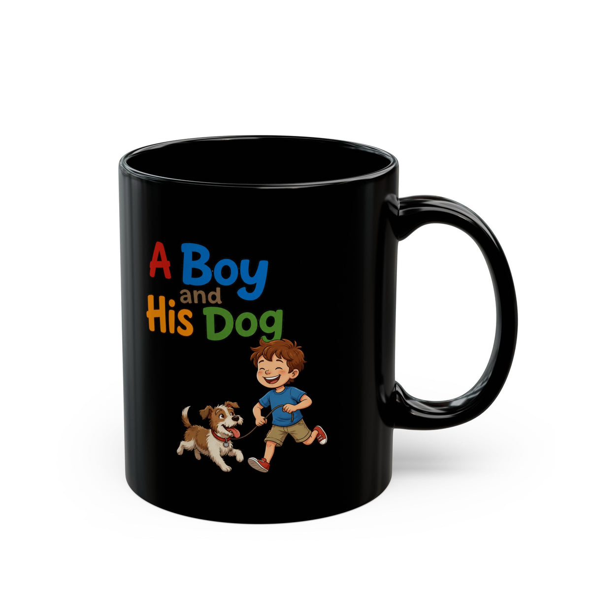 "A Boy And His Dog" Black Ceramic Mug