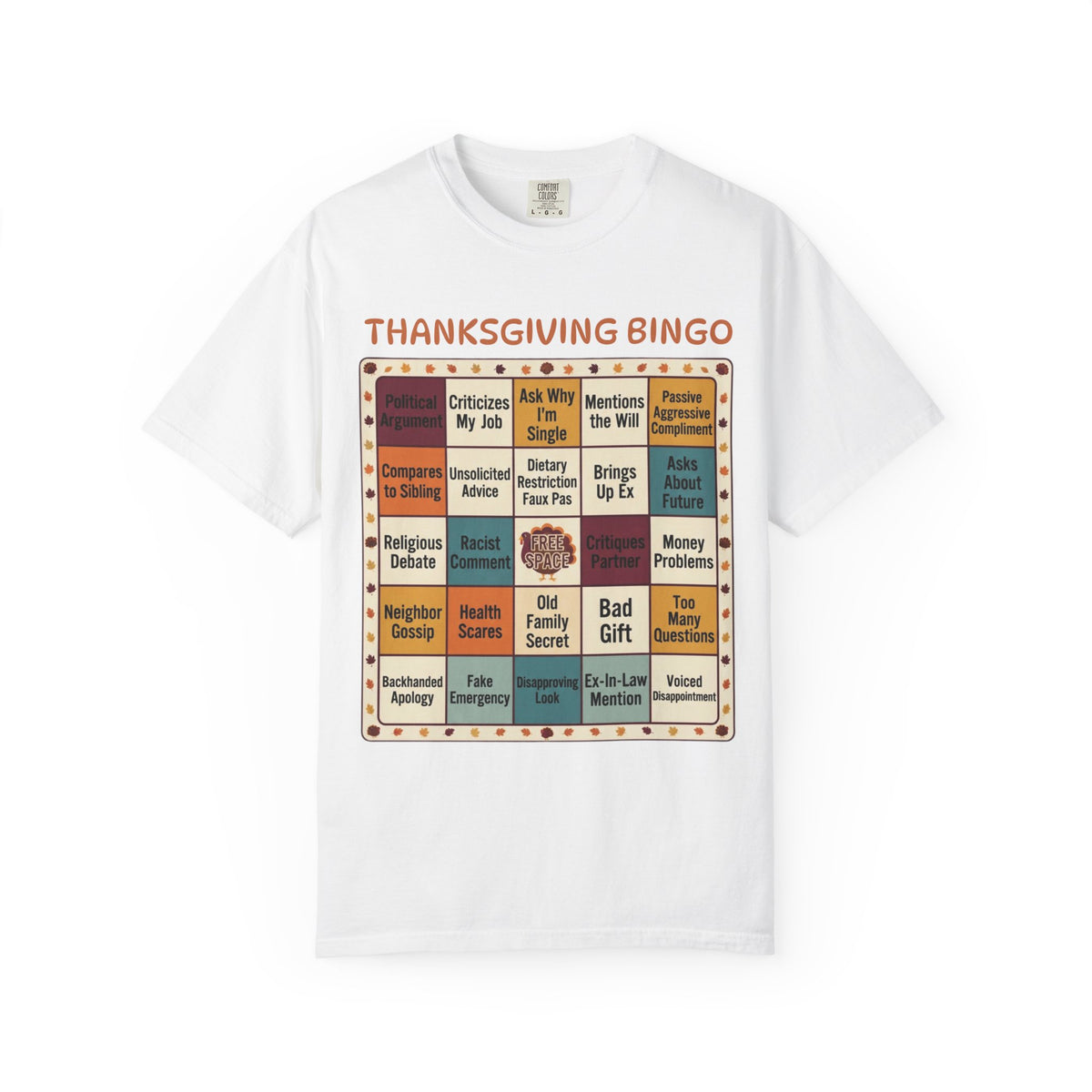 Color: White | Thankgiving Bingo Unisex Garment-Dyed Tee