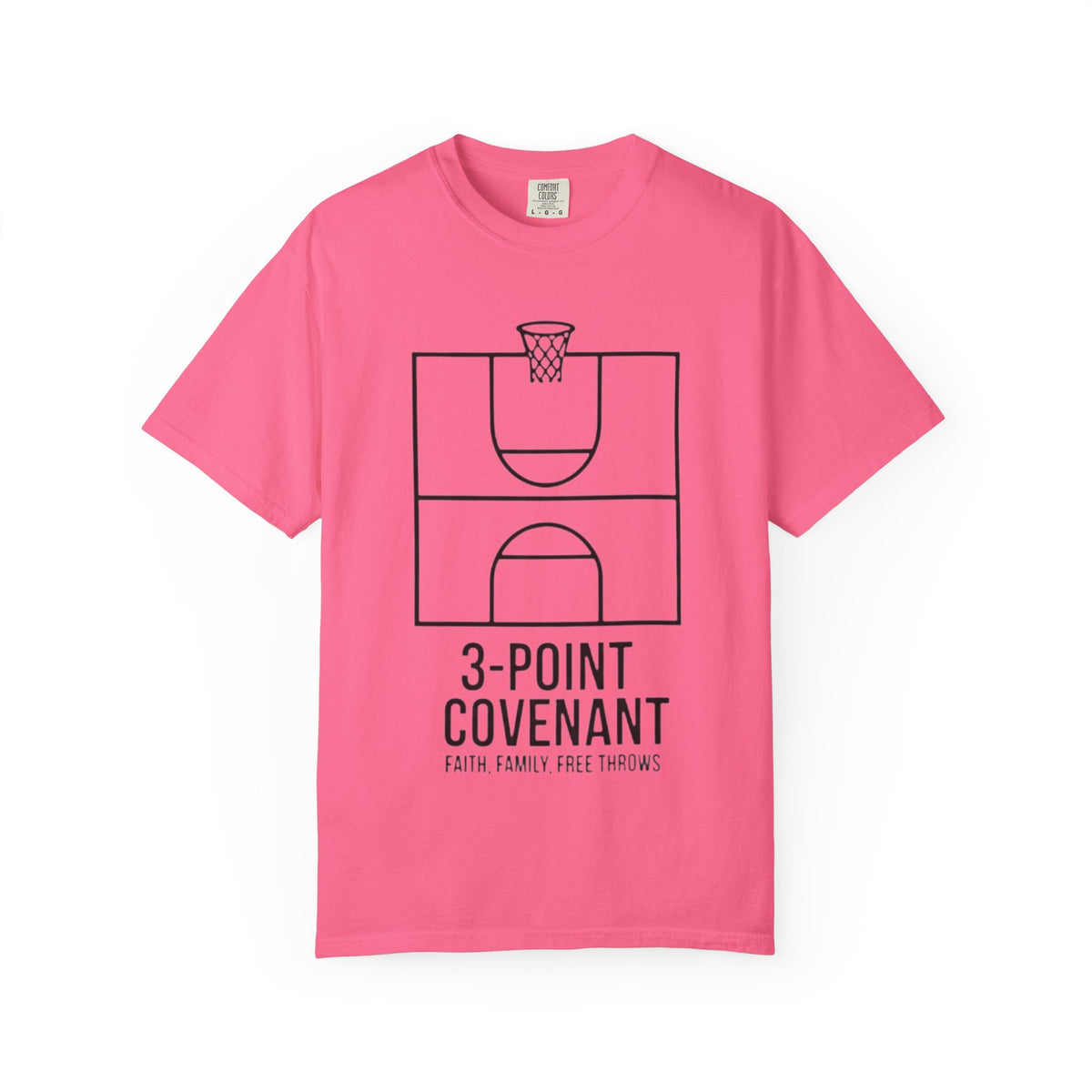 Color: Crunchberry | 3‑Point Covenant: Faith, Family, Free Throws Unisex Garment-Dyed T-shirt