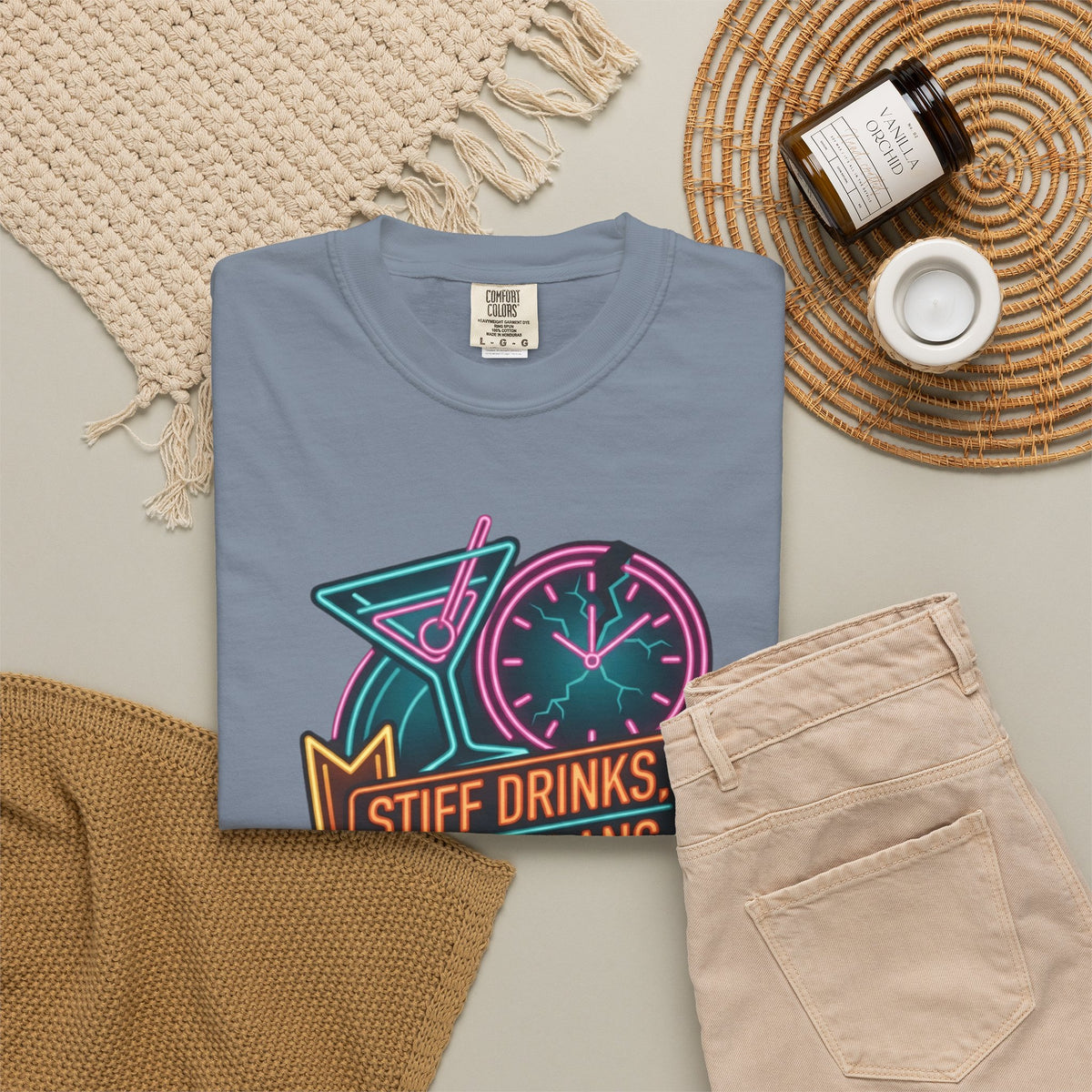 "Stiff Drinks Loose Plans" Unisex Garment-Dyed Tee