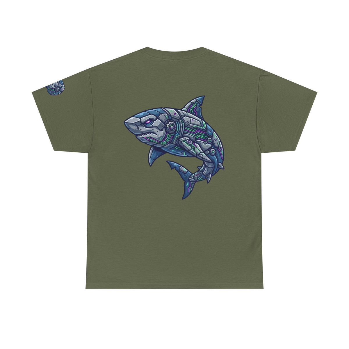 Color: Military Green | Cyber Shark Premium Graphic Tee