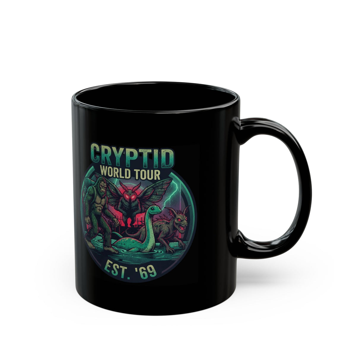 "Puzizia (Global-Cryptid Mashup) Cryptid World Tour" Black Ceramic Mug — Graphic