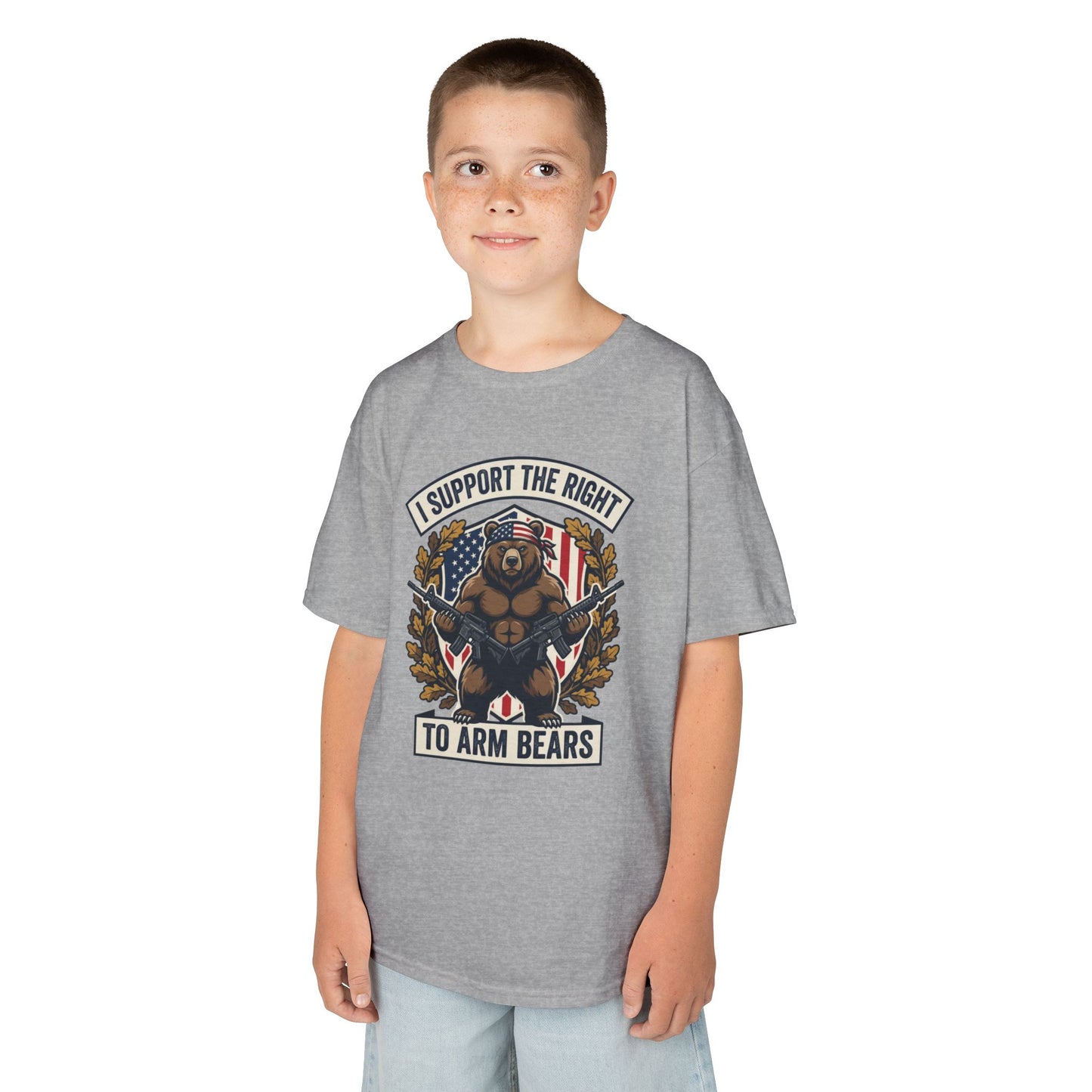 Kids T‑Shirt — "I Support The Right To Arm Bears" Patriotic Bear Graphic Tee