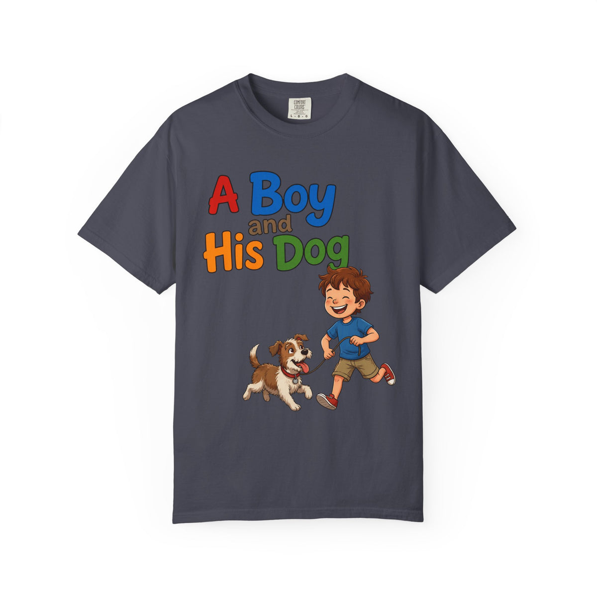 Color: Navy | A Boy And His Dog Unisex Garment-Dyed Tee
