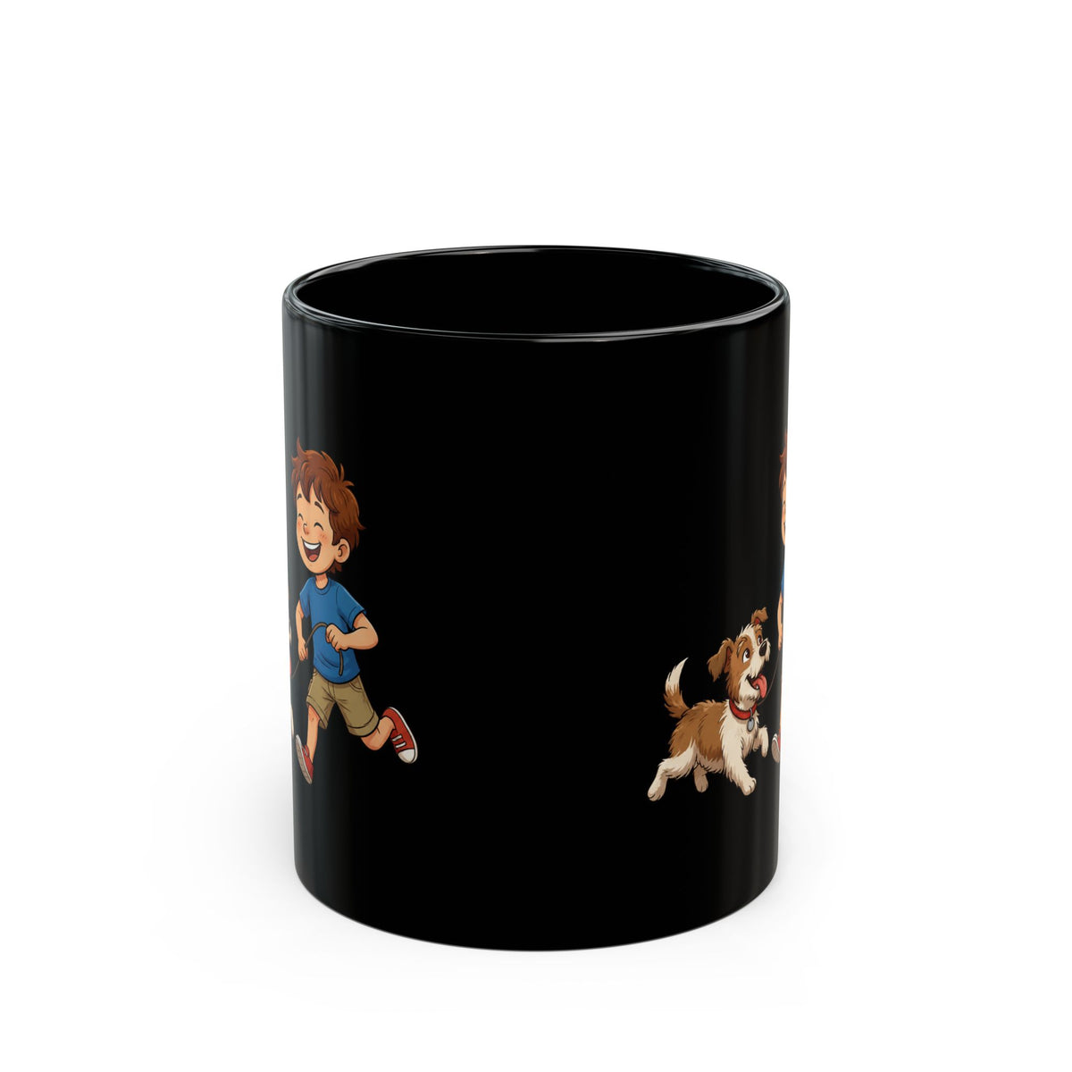 "A Boy And His Dog" Black Ceramic Mug — Graphic