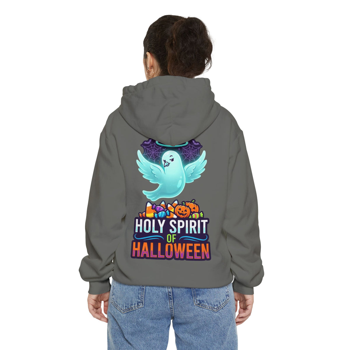 Color: Grey | Holy Spirit of Halloween Garment-Dyed Hoodie