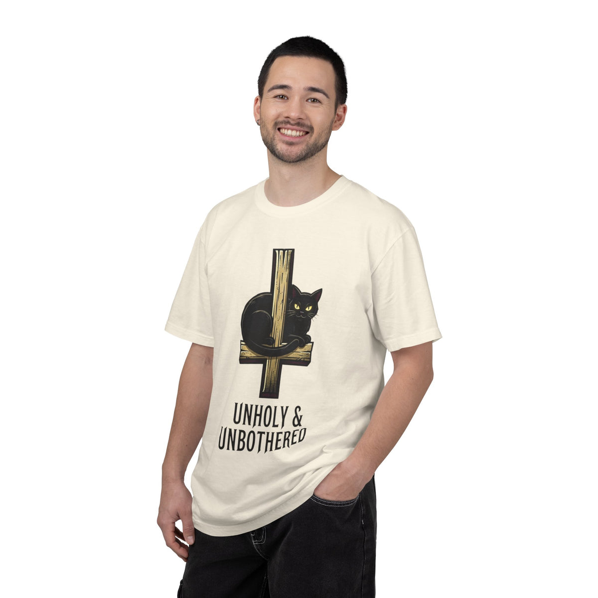 Color: Ivory | Unholy and Unbothered Unisex Garment-Dyed Tee