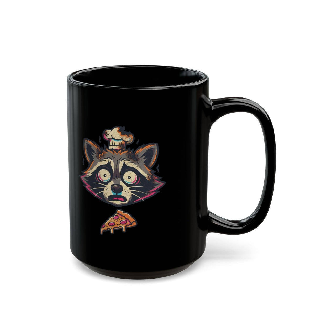 "Frozen Pizza in a Hot Oven" Black Ceramic Mug — Graphic