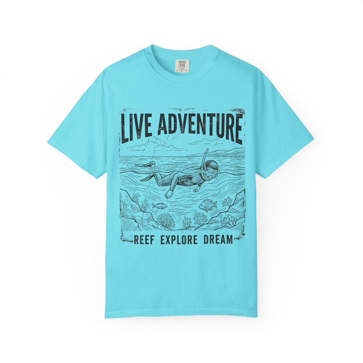 Color: Lagoon Blue | Live Adventure Surfing Unisex Garment-Dyed Tee