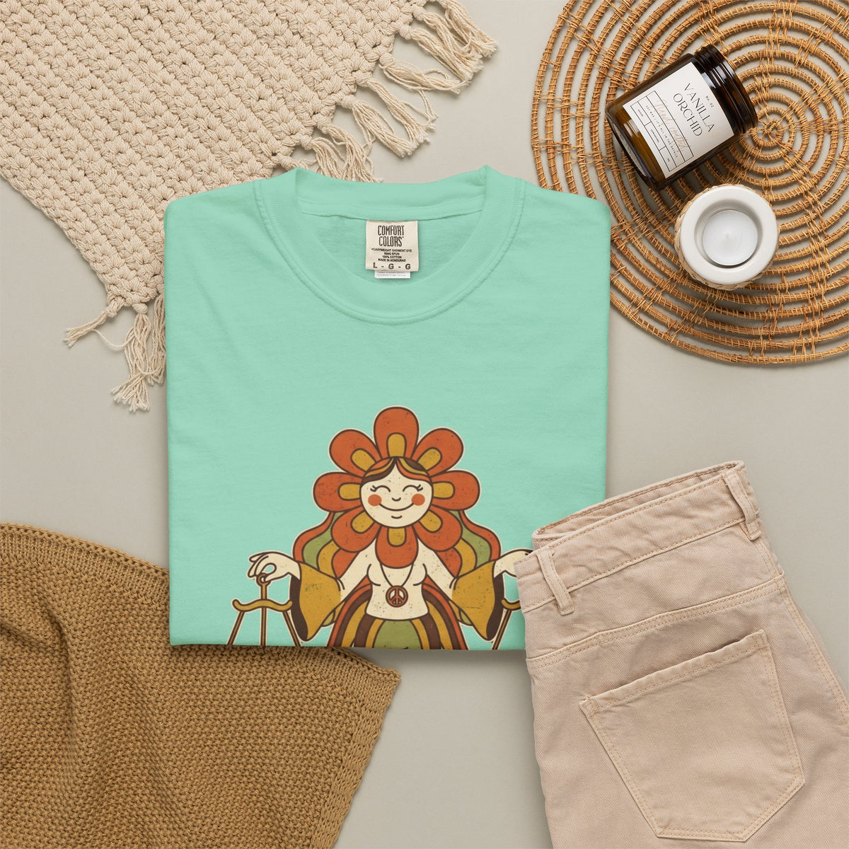 "Retro Mascot Groovy Libra" Unisex Garment-Dyed Tee