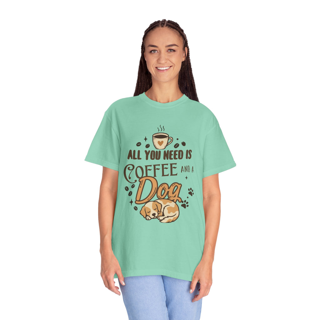 "Coffee and a Dog" Unisex Garment-Dyed Tee