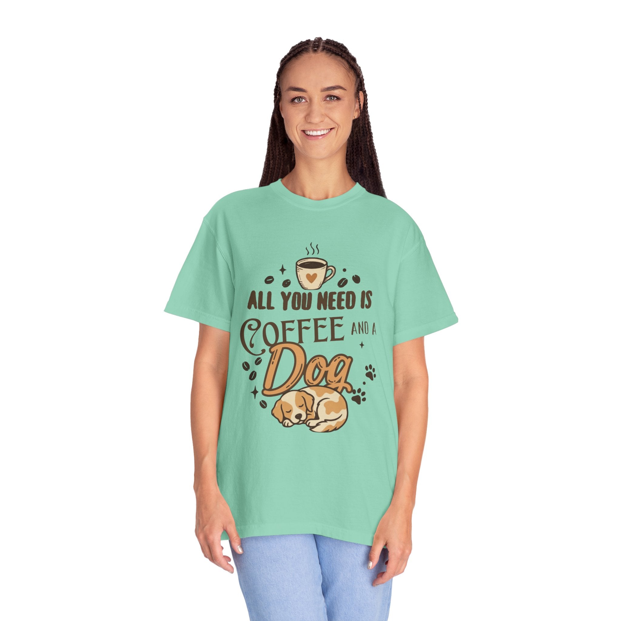 "Coffee and a Dog" Unisex Garment-Dyed Tee