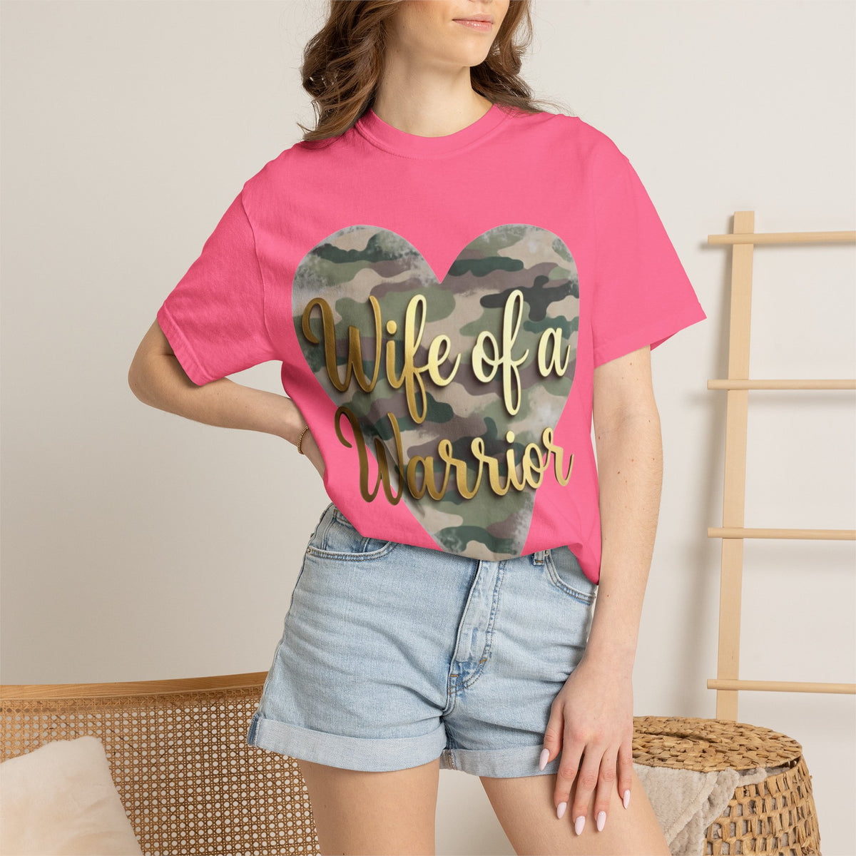 Color: Crunchberry | Wife of a Warrior Unisex Garment-Dyed T-shirt