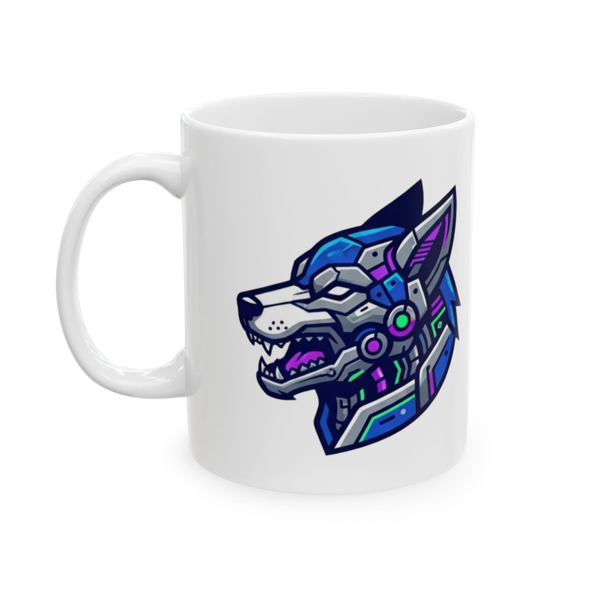 "Cyber Wolf" White Ceramic Mug — Graphic