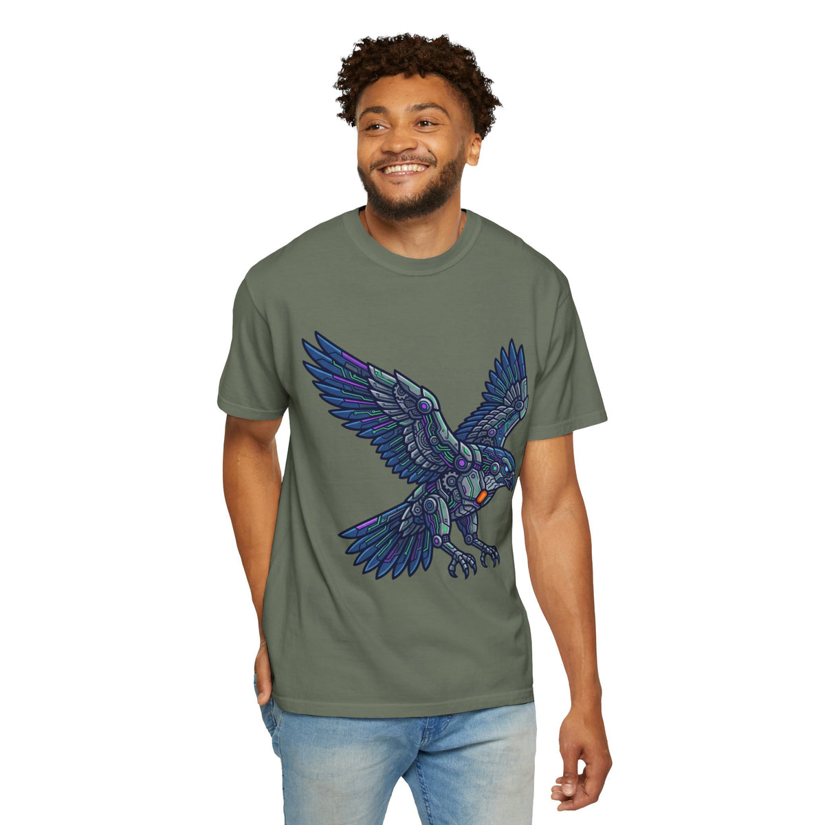 Color: Moss | Cyber Eagle Unisex Garment-Dyed Tee