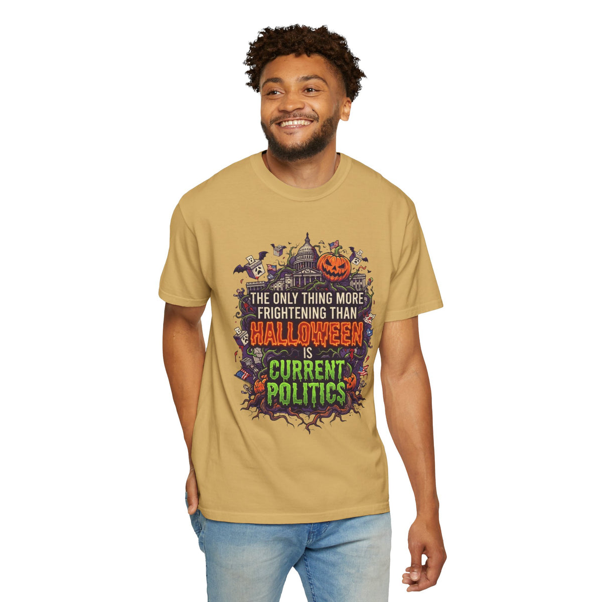 Color: Mustard | Current Politics Unisex Garment-Dyed Tee