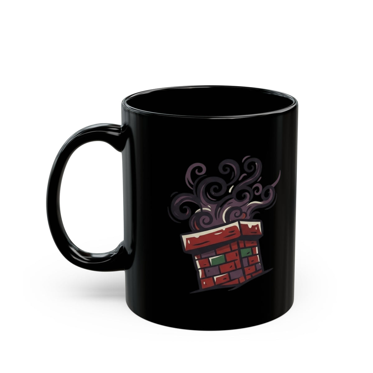 "Up On The Housetop Doing Naughty Stuff" Black Ceramic Mug — Graphic
