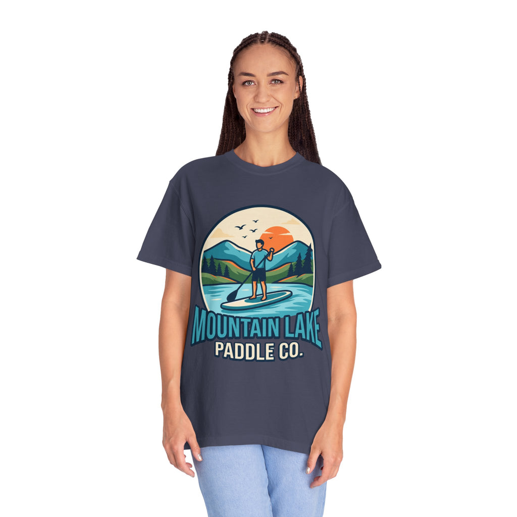 "Mountain Lake Paddle Board" Unisex Garment-Dyed Tee