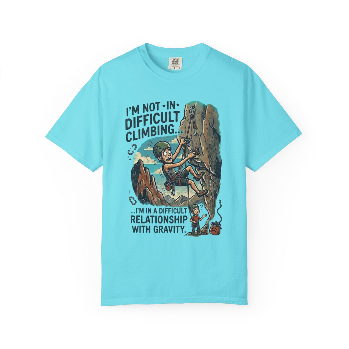 Color: Lagoon Blue | Difficult Climbing Unisex Garment-Dyed Tee