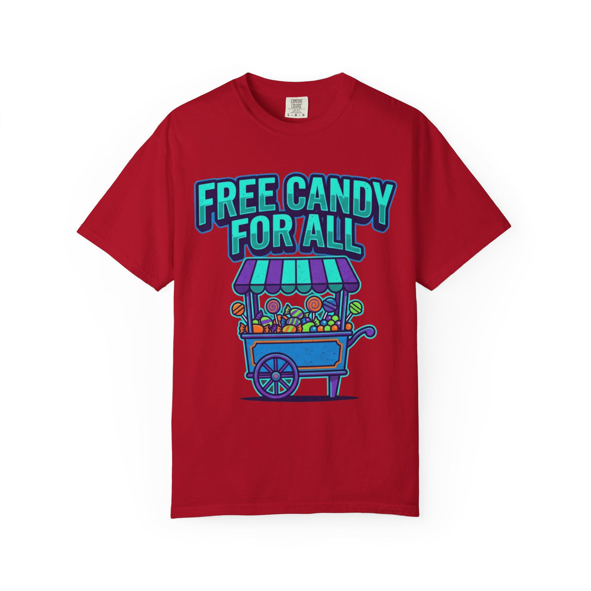 Color: Red | Free Candy For All Unisex Garment-Dyed Tee