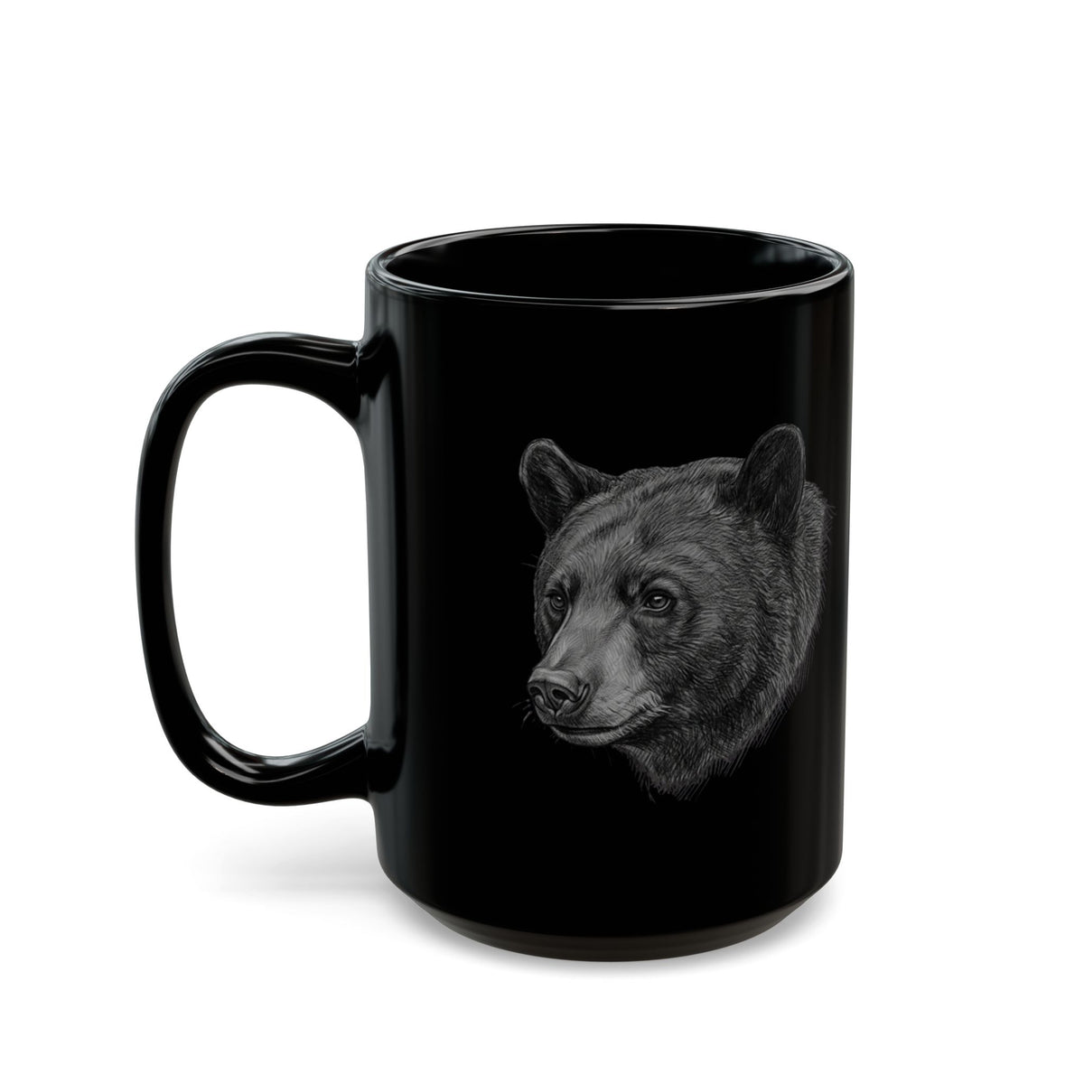 "Pencil Sketch Art Black Bear" Black Ceramic Mug — Graphic