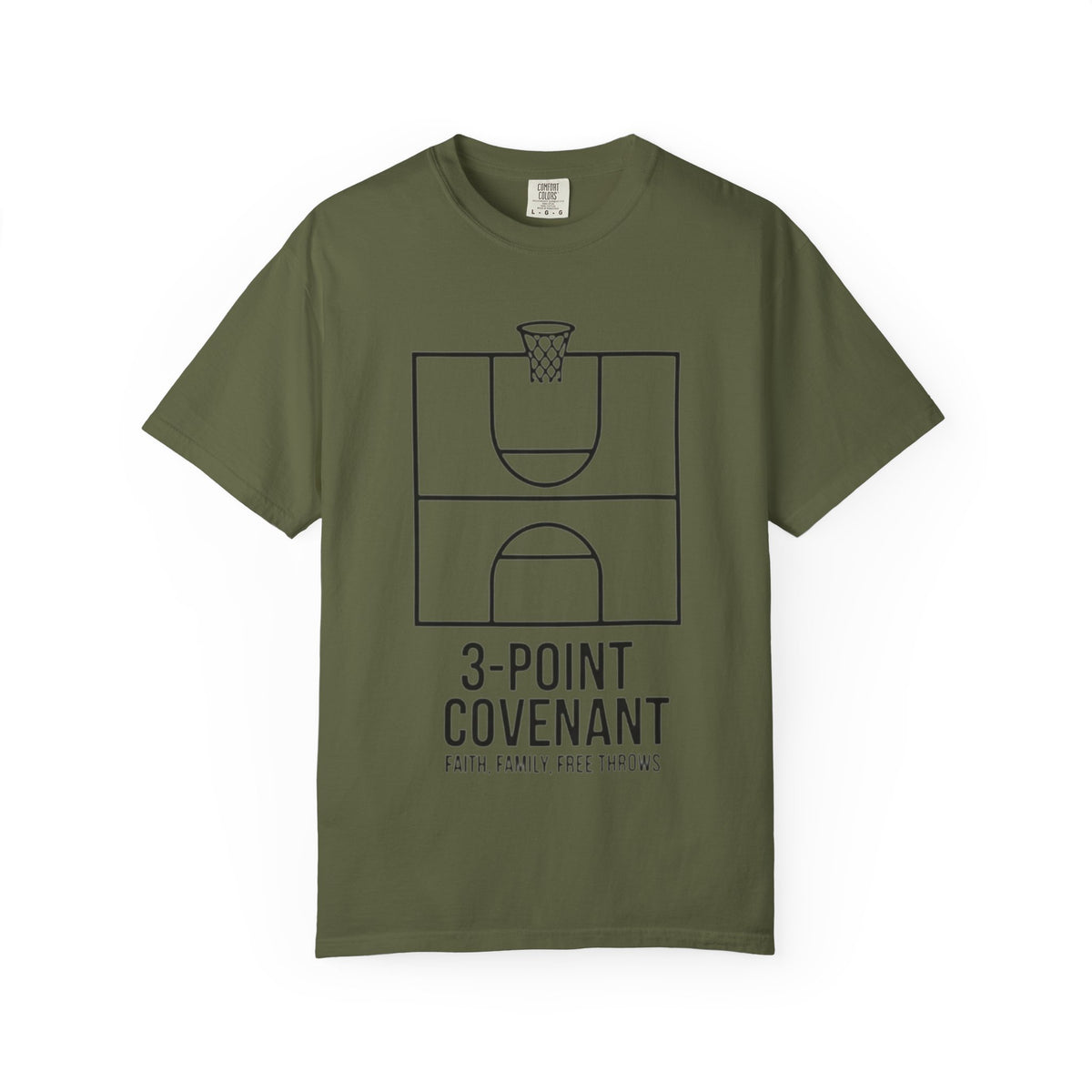 Color: Hemp | 3‑Point Covenant: Faith, Family, Free Throws Unisex Garment-Dyed T-shirt