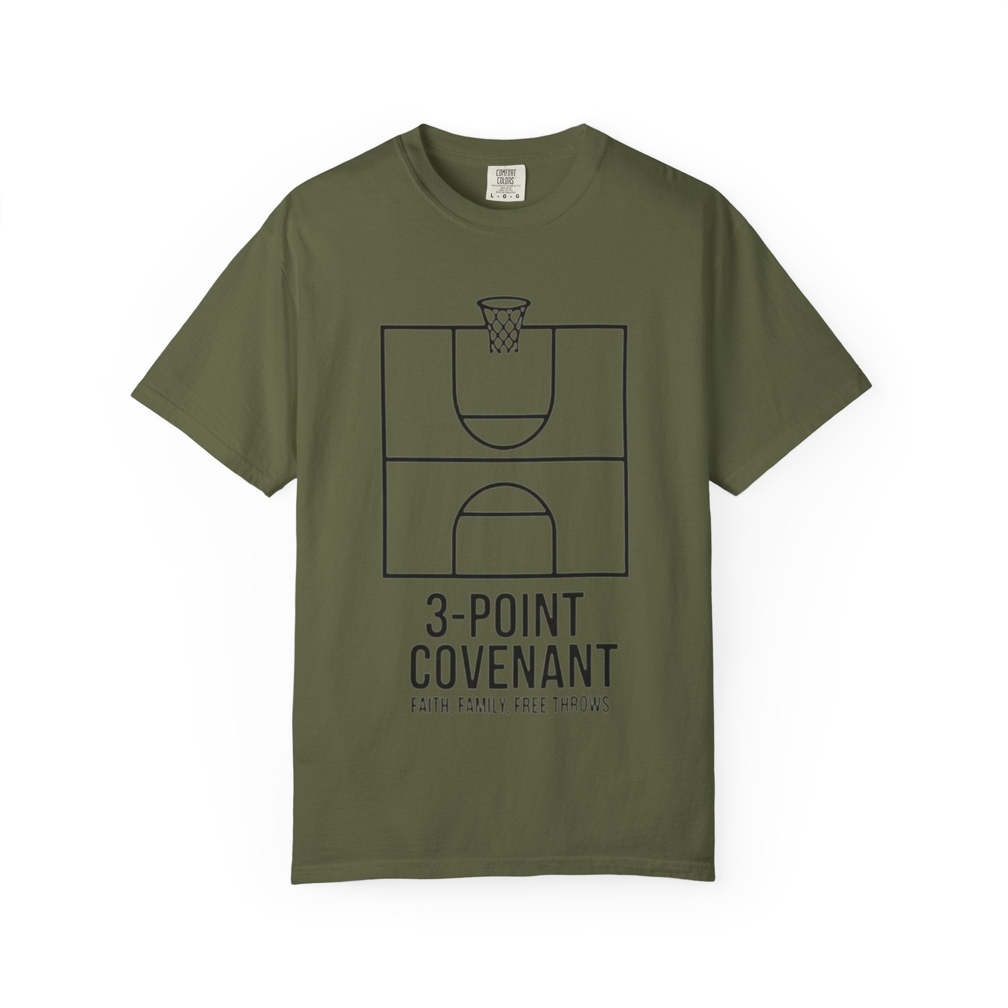 “3‑Point Covenant: Faith, Family, Free Throws" Unisex Garment-Dyed T-shirt