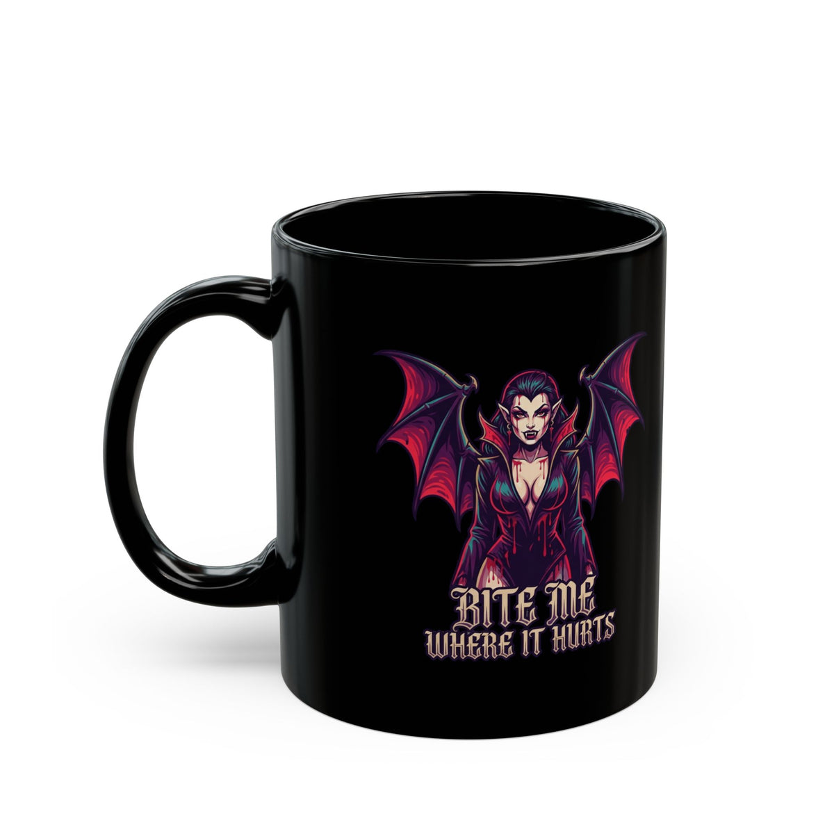 "Bite Me Where It Hurts" Black Ceramic Mug