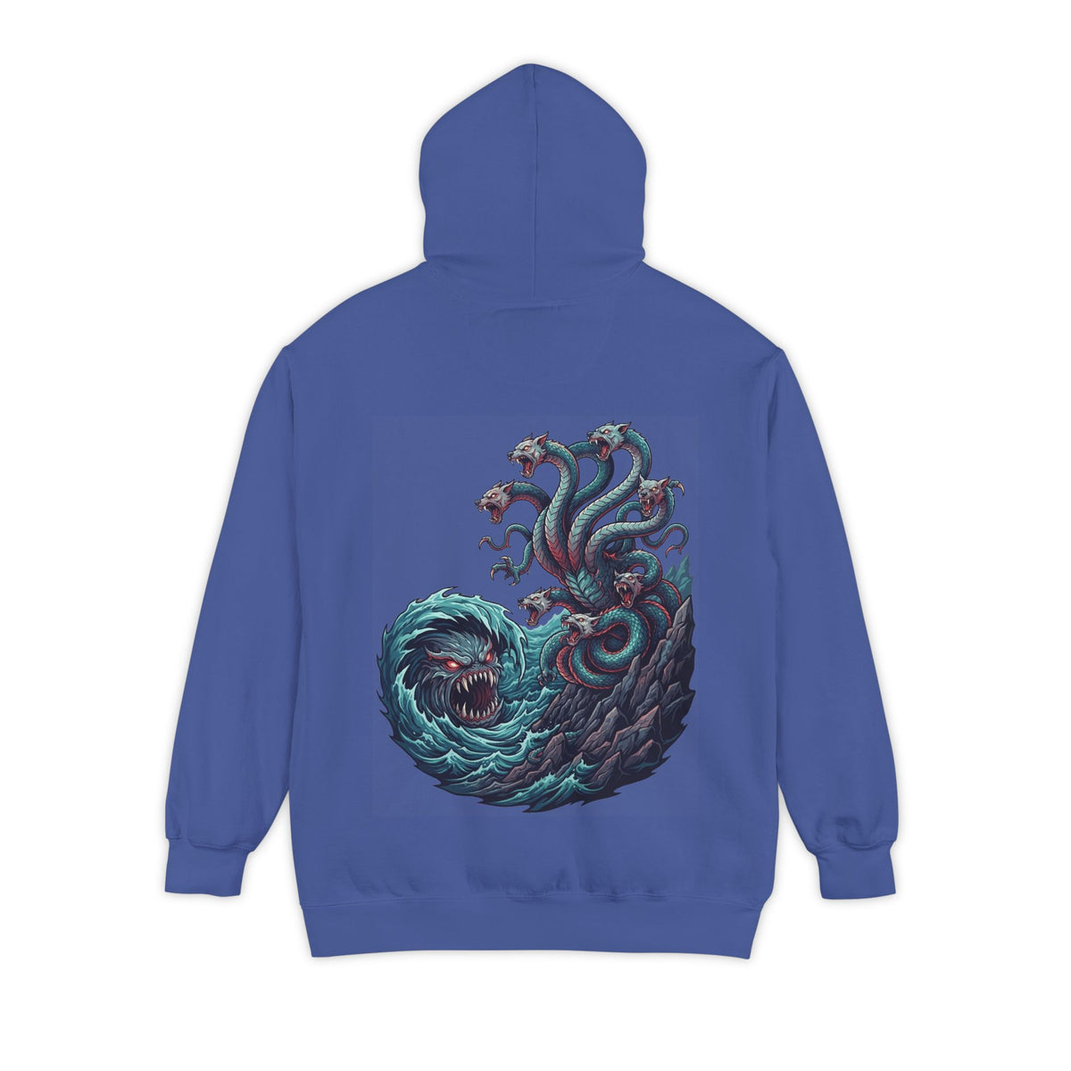 Color: Flo Blue | Charybdis and Scylla (Greek Mythology) Garment-Dyed Hoodie