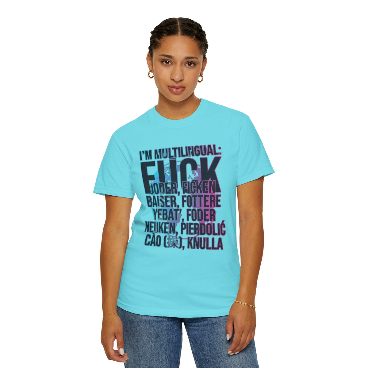 Color: Lagoon Blue | I'm Multilingual Unisex Garment-Dyed Tee