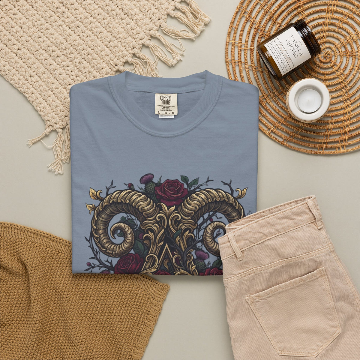 Floral Monogram Aries Unisex Garment-Dyed Tee