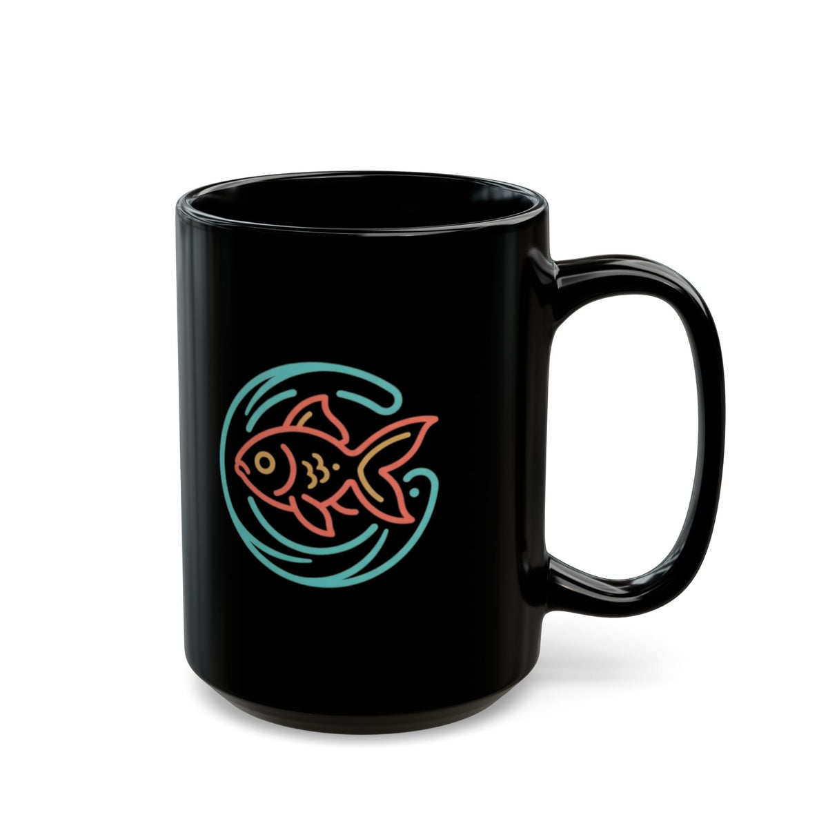"Go Fish" Black Ceramic Mug — Graphic