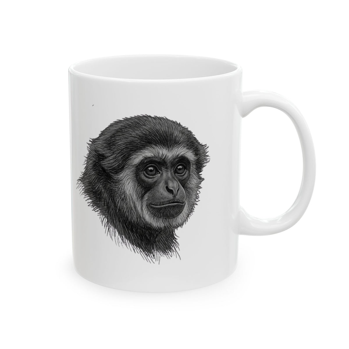 "Pencil Sketch Art Gibbon" White Ceramic Mug — Graphic