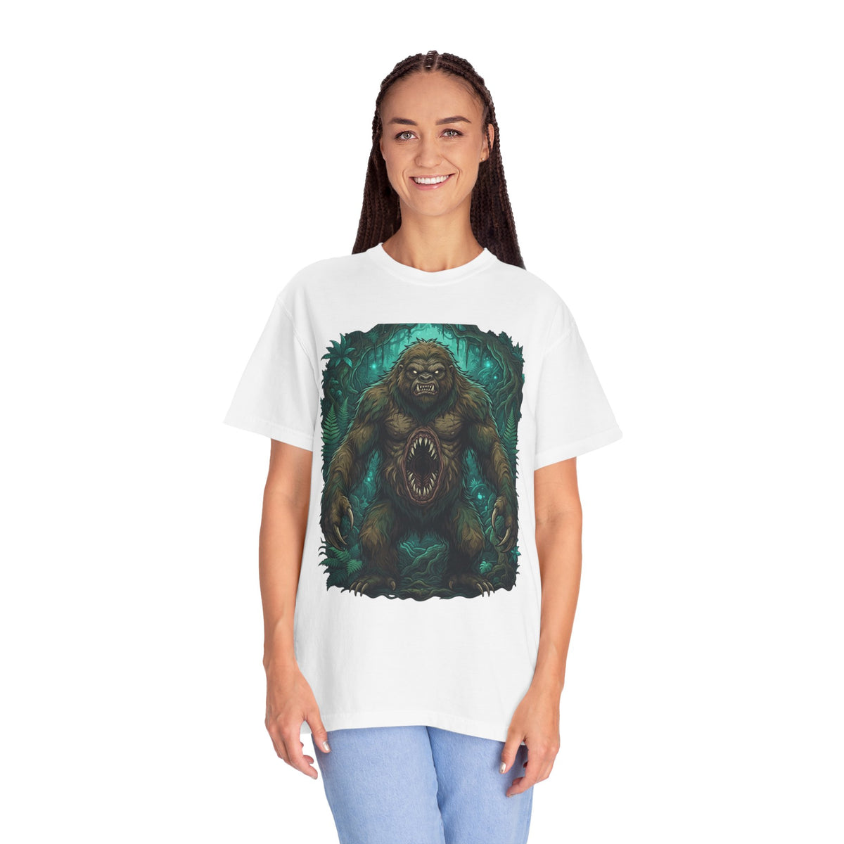 Color: White | Mapinguari (Amazon Rainforest) Unisex Garment-Dyed Tee