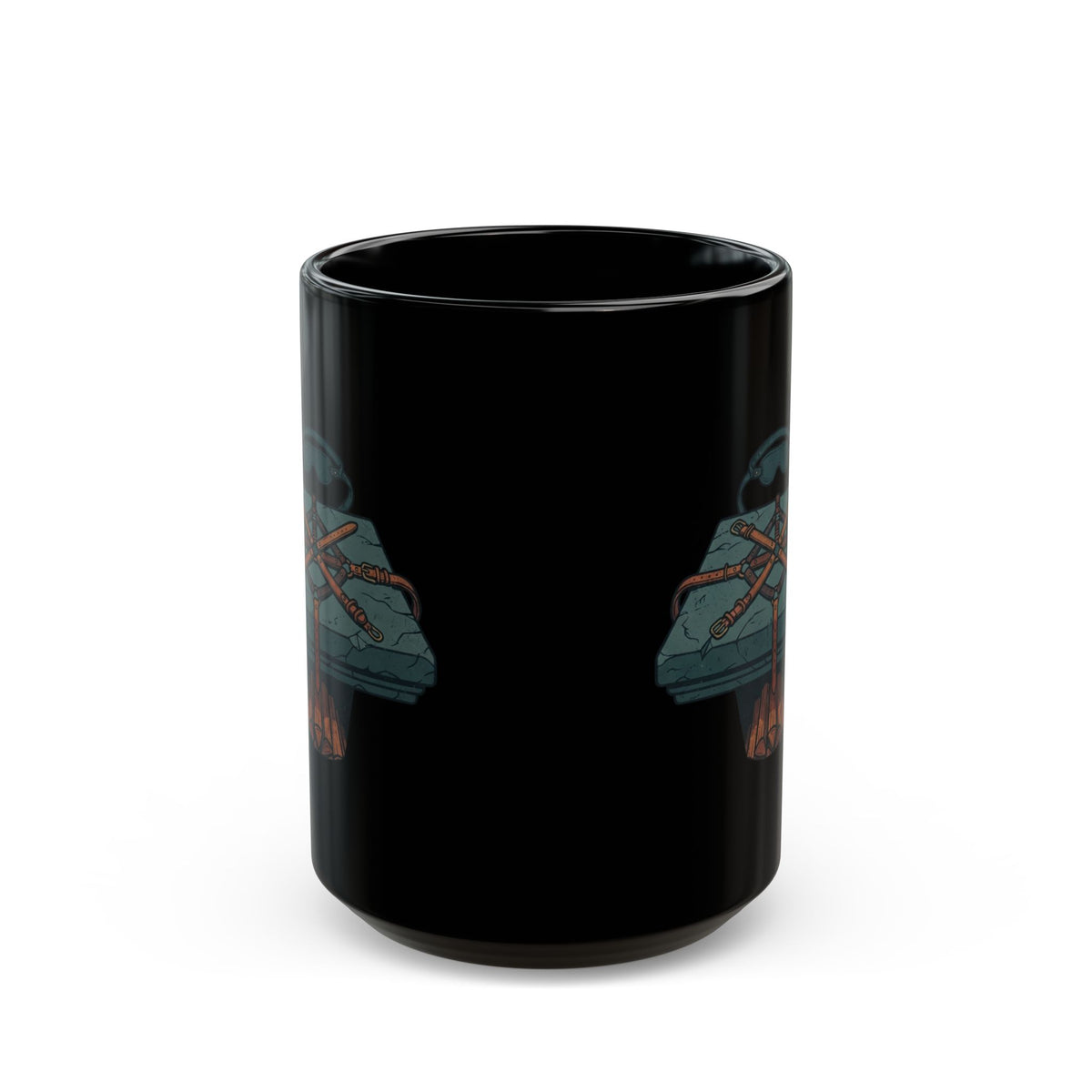 "Good Book Series Bound & Blindfolded" Black Ceramic Mug — Graphic